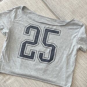 Hollister (L) Gray Cropped T-Shirt with Number 25
